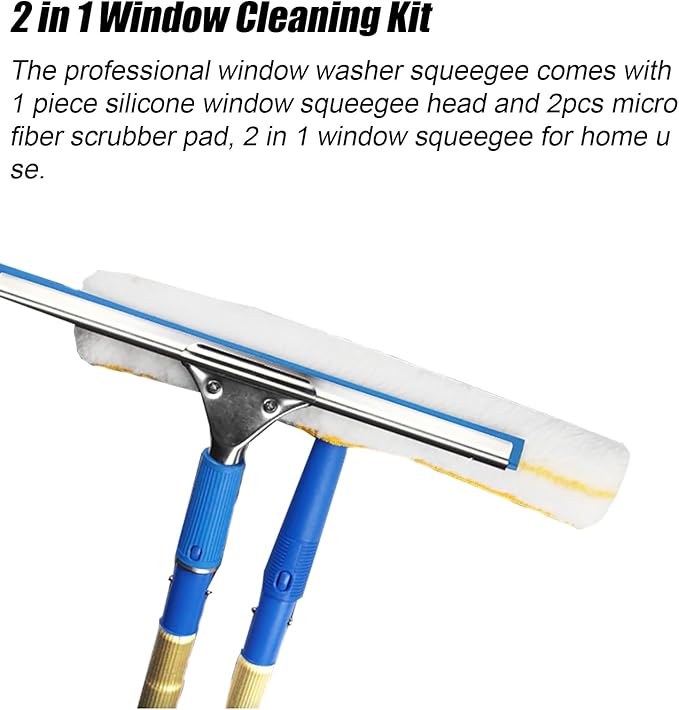 30 34 40 FT High Window Cleaning Rods Aluminum Alloy Glass Cleaner Tool/Dust Scraper Poles for Apartment Lobby Shopping Malls Extendable Windows Washing Kit with Scraper &amp