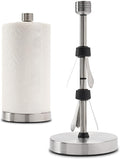 Heavy-Duty Stainless Steel Paper Towel Holder - Easy One-Handed Tear with Suction Cups - Modern Weighted Standing Countertop Dispenser for Kitchen - Holds All Paper Towel Rolls Silver