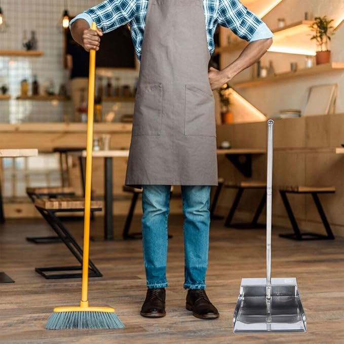 Dust Pan Long Handled:Cleaning Tool Long Handle Dustpan Metal Upright Dustpan for Lobby/Restaurant/Office/Home/Dog Pooper Scooper