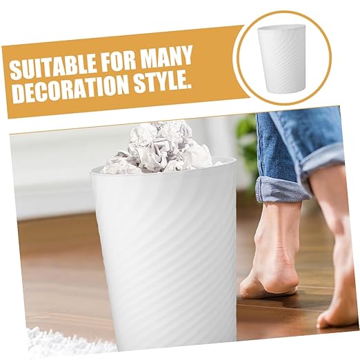 Plastic Trash Can Wastebasket White Open Top Trash Bin for Bathroom Office Bedroom Kitchen Large Opening Sturdy Structure Versatile Household Garbage Container