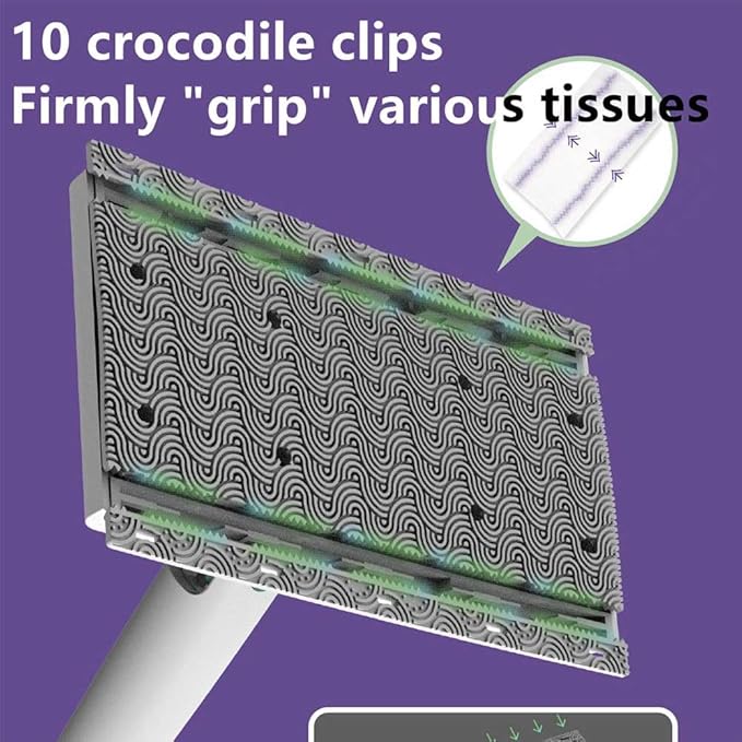 Automatic Cloth Changing Mini Mop - Reusable Rotating Mop for Easy Cleaning in Small Spaces-Compact Automatic Mop with Reusable Cloths-Ideal for Quick Cleanups (White+Purple93cm/36.6in)