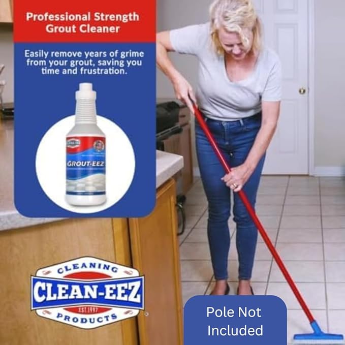 Clean-eez Grout Cleaner 2 Pack with Stand-Up Brush Attachment - Stain Remover Heavy-Duty Scrubber - Bathroom Shower Ceramic Porcelain Tile &amp Grout Only - Easy Control Flip Top Cap - 32 oz.