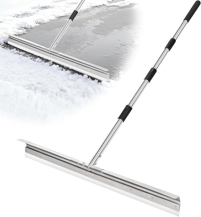 CAROD 33.4 Large Floor Squeegee for Concrete Commercial Heavy Duty Silicone Blade Squeegee for Floor with 63 Stainless Handle Anti-Splash Curved Baffle for Garage Factory and Tough Cleaning Jobs