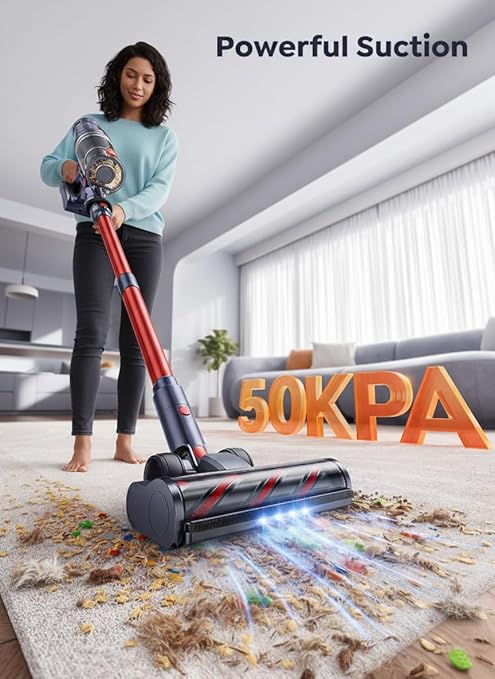 Cordless Vacuum Cleaner 600W/50Kpa65Mins Stick VacuumSelf-Standing Upright Vacuum Cleaner with Wall Mount Charging Touch ScreenVacuums for Hardwood Floor Carpet Pet Hair