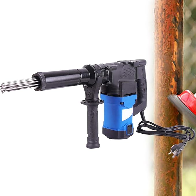 1100W Electric Needle Derusting 4500bpm Hand-Held Needle Scaler Rust Removal Cleaning Machine Remover Welding Slag Cleaner for Metalworks Boat Deck