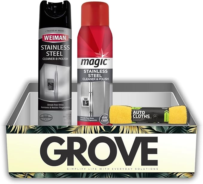 Stainless Steel Cleaner &amp Polish 17 oz Spray + Weiman Stainless Steel Cleaner and Polish Bundle with Microfiber Towel – Cleans Polishes and Protects Surfaces – Gift Set (3 Items)