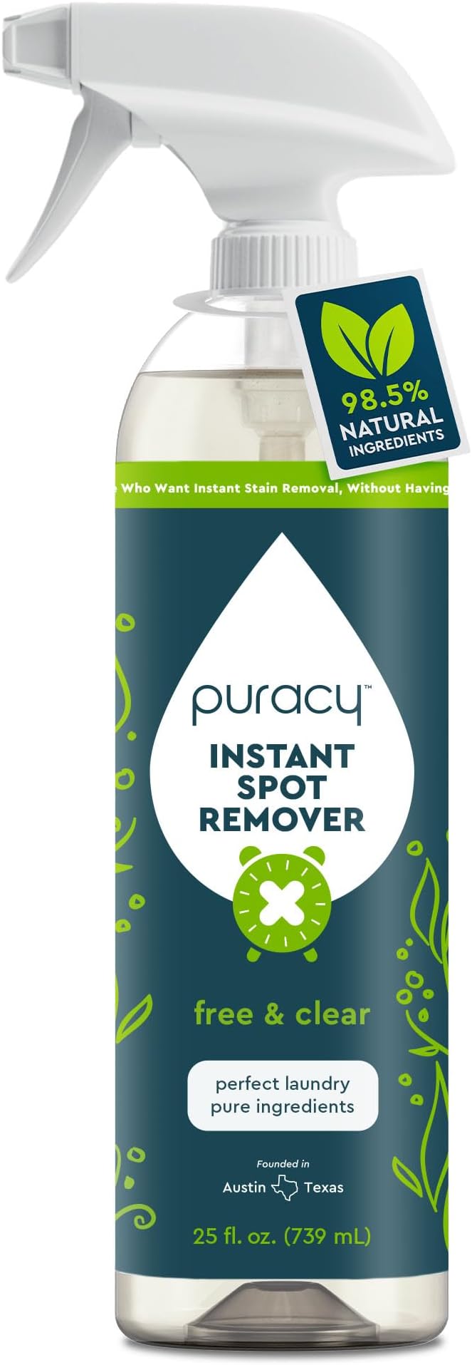 Puracy Laundry Stain Remover for Clothes Laundry - Carpet Stain Remover Carpet Spot Cleaner Couch Stain Remover - Clothes Spray Free &amp Clear - Instant Spot Remover 25 Fl Oz (Pack of 1)