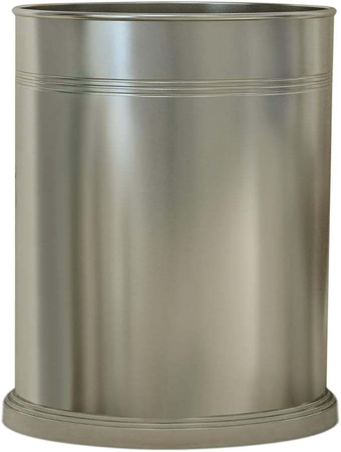 nu steel DR8H Dual Ridge Collection Wastebasket Small Round Vintage Trash Can for Bathroom Bedroom Dorm College Office 8.2 x 11 x 8.2 Brushed Pewter Finish Under 5 Gallons