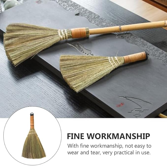 Veemoon 4 Pcs 12 Inch Whisk Broom Handheld Cleaning Broom Straw Corn Whisk Brush Small with Handle Dust Brush Rustic for Dirt and Debris Household