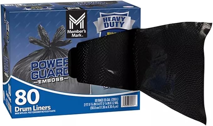 Member Mark Simple Tie Heavy Duty Black Trash Bags 55 gal. 80 ct.