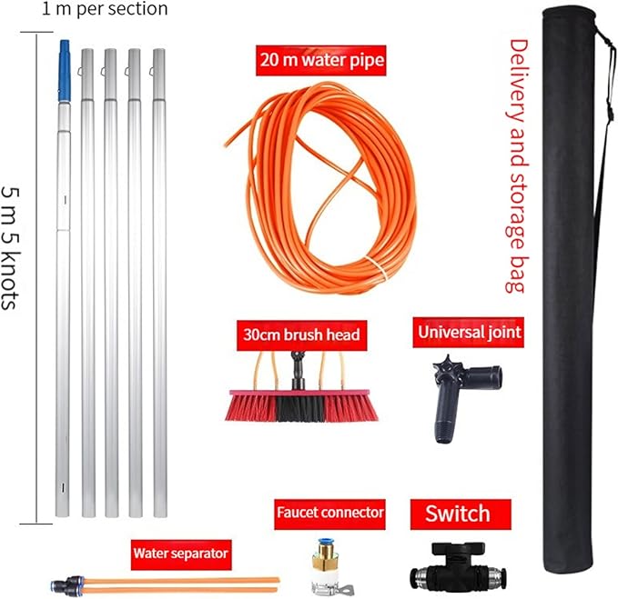 Photovoltaic Panel Cleaning Tool Solar Panel Water Spray Cleaning Brush Portable Telescopic Pole Cleaning Brush Window Cleaning Glass Wall Cleaning(Pole Length 5m30cm)