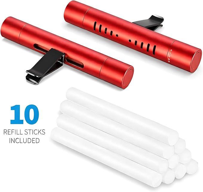 iPick Image for Jeep Car Vent Air Freshener Clip - Official Licensed Red Aluminum with Adjustable Window + 10 Refill Sticks