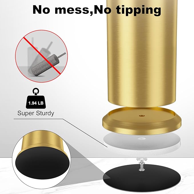 Brass Toilet Brush and HolderLong Handled Gold Toilet Brush for BathroomStainless Steel Heavy Duty Toilet Bowl BrushRemovable Inner BowlDeep Cleaning Dense Bristles Cleaner Brush -Space Saving
