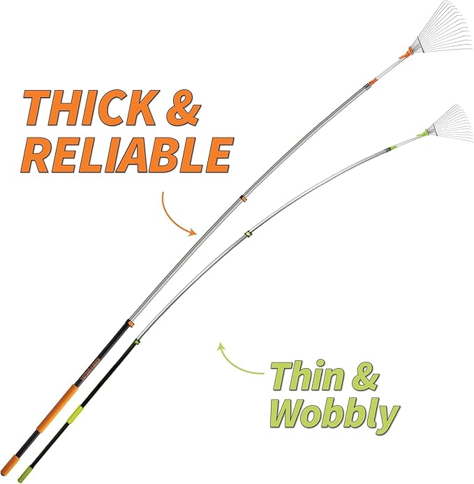 5-30 ft Telescoping Roof Rake 36 ft Reach // Collapsible Roof Rake for Leaves and Pine with Extension Pole // Roof Cleaning Tool for Gardening and Lawns // High Reach Adjustable Metal Leaf Raker