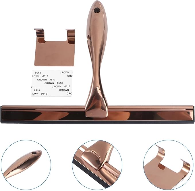 Stainless Steel Window Squeegee with Copper Silicone Handle Shower Glass and Mirror Cleaning Tool Household Bathroom and Car Cleaning Scraper