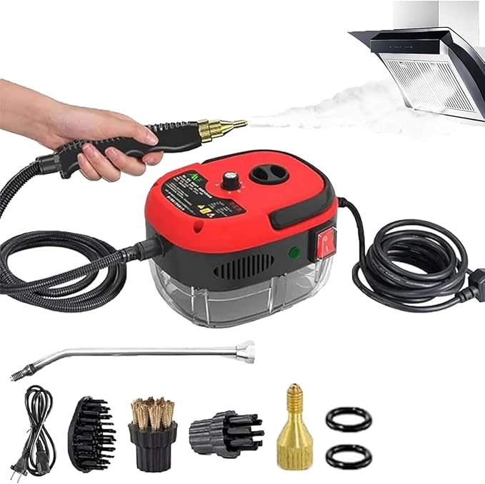 Car Steam Cleaner 2500w High-Temp Portable Machine Shaker Plus Steam Cleaner 2500w Handheld High-Temperature Pressurized SteamCleaner With Gloves for Home Auto Detailing (Red)