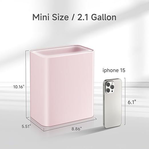 TIPGO Small Metal Trash Can 2.1 Gallon Slim Trash Can for Bathroom Wastebasket Garbage Bin for Bedroom Office Kitchen Under Sink (Pink)