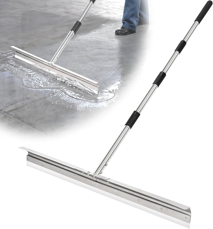 CAROD 33.4 Large Floor Squeegee for Concrete Commercial Heavy Duty Silicone Blade Squeegee for Floor with 63 Stainless Handle Anti-Splash Curved Baffle for Garage Factory and Tough Cleaning Jobs
