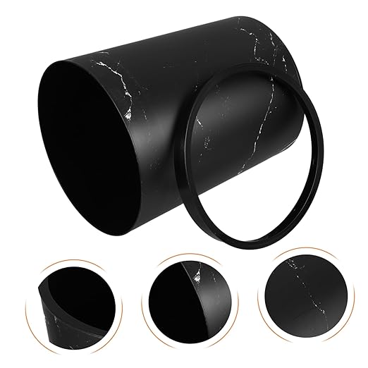 Large Capacity Marble Pattern Trash Bin for Home Office Stylish Wastebasket for Bathroom Living Room Plastic Garbage Can with Press Ring Design
