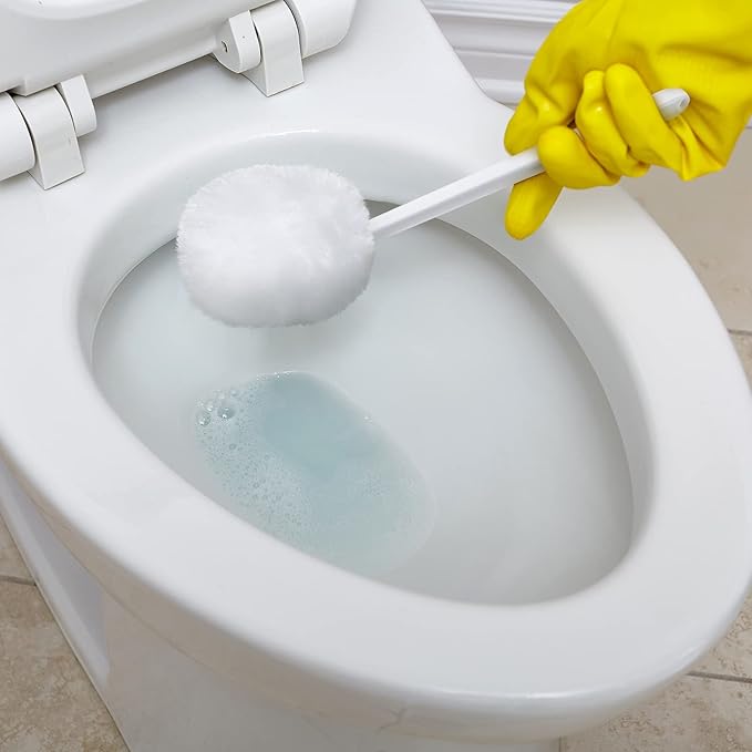 Zhehao 80 Pcs Toilet Bowl Brush Soft Swab Toilet Bowl Bulk White Reusable Long Plastic Handled Cleaners Scrubber Mop with Silk Cotton for Home Bathroom 15 x 3 Inch Without Cone Cup