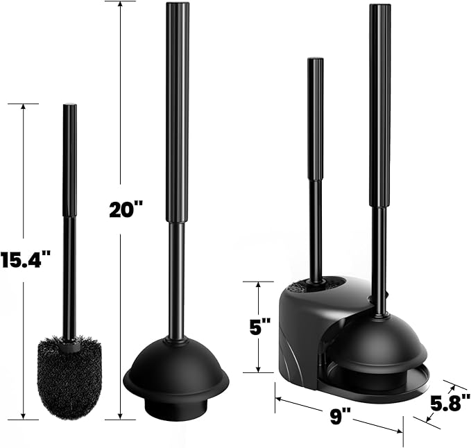 2Pack 2 in 1 Toilet Brush and Plunger Set Extended Handle PlungerToilet Bowl Brush Plunger SetBathroom Cleaning ToolsCleaning BrushToilet Brush Plunger Combo(Bright Black)