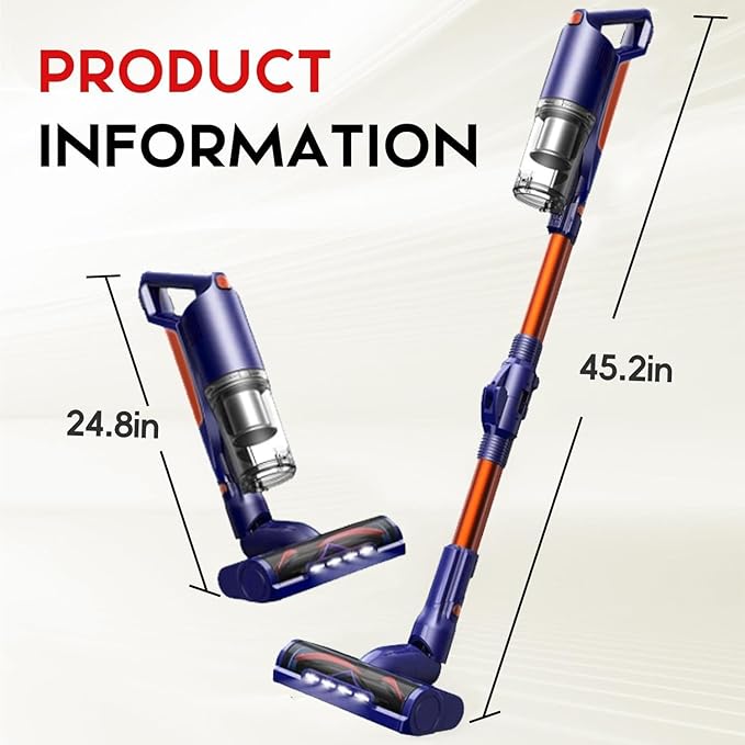 whall Cordless Vacuum Cleaner Upgraded Strong Suction Brushless Motor Cordless Stick Vacuum Cleaner Lightweight Handheld Vacuum for Home Pet Hair Carpet Hard Floor up to 55mins RuntimePurple