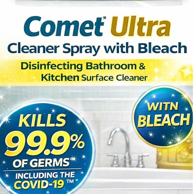 Comet Ultra All-Purpose Cleaner Spray with Bleach Disinfecting Bathroom &amp Kitchen Surface Cleaner Lemon Fresh Scent 32 fl oz (Pack of 2)