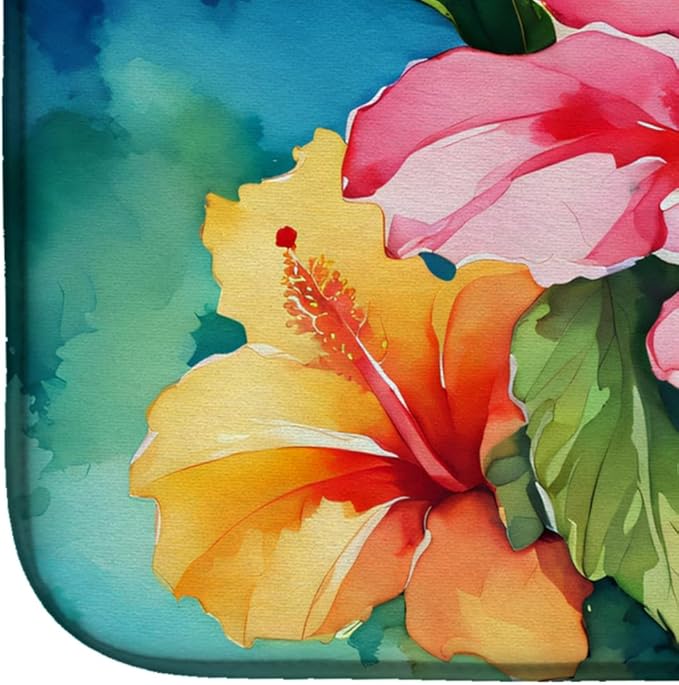 Caroline's Treasures DAC1644DDM Hawaii Hawaiian Hibiscus in Watercolor Dish Drying Mat Absorbent Dish Drying Mat Pad for Kitchen Counter Dish Drainer Mat for Countertop 14 x 21 Multicolor