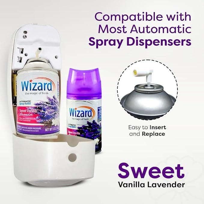 12 WIZARD AUTOMATIC SPRAY REFILLS SWEET VANILLA LAVENDER 5 oz