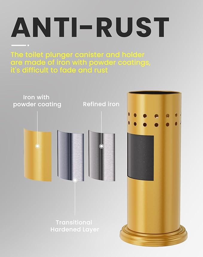 DOWRY Anti-Hand Off Toilet Plunger with Holder for BathroomPowerful Efficient Force Suction CupHeavy Duty Deep Cleaning Gold