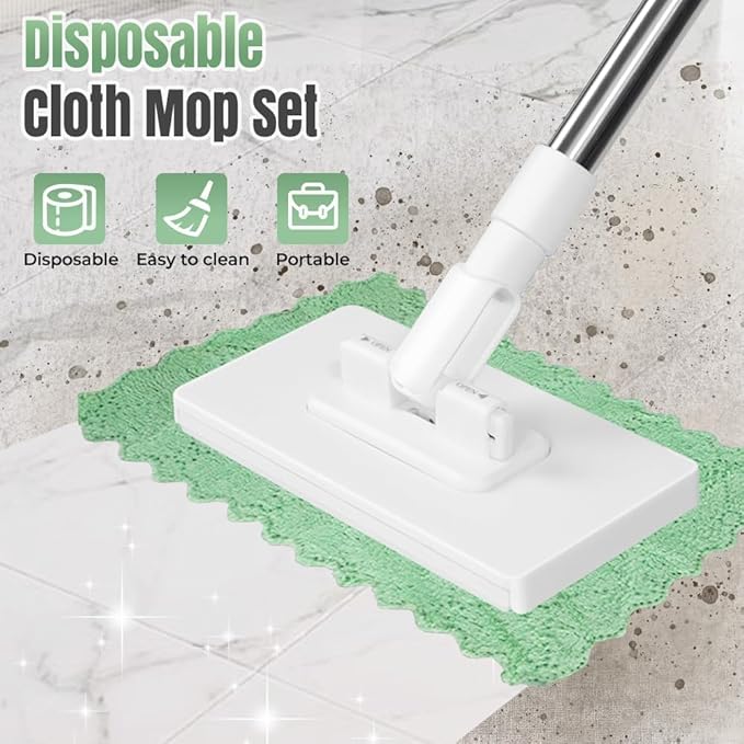 Snap Grip Mini Mop with 10pcs Cleaning Cloth - 360°Spin No Wash Mop for Wet/Dry Use - Hands-Free MiniMops for Tile Floor and Wall