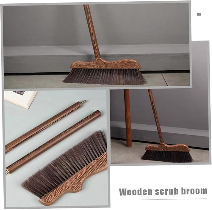 Long Handle Wood Broom with Soft Bristles Ergonomic Floor Cleaning Brush for Home and Kitchen Dust Sweeper for Corners and Under Furniture Static Household Cleaning Tool