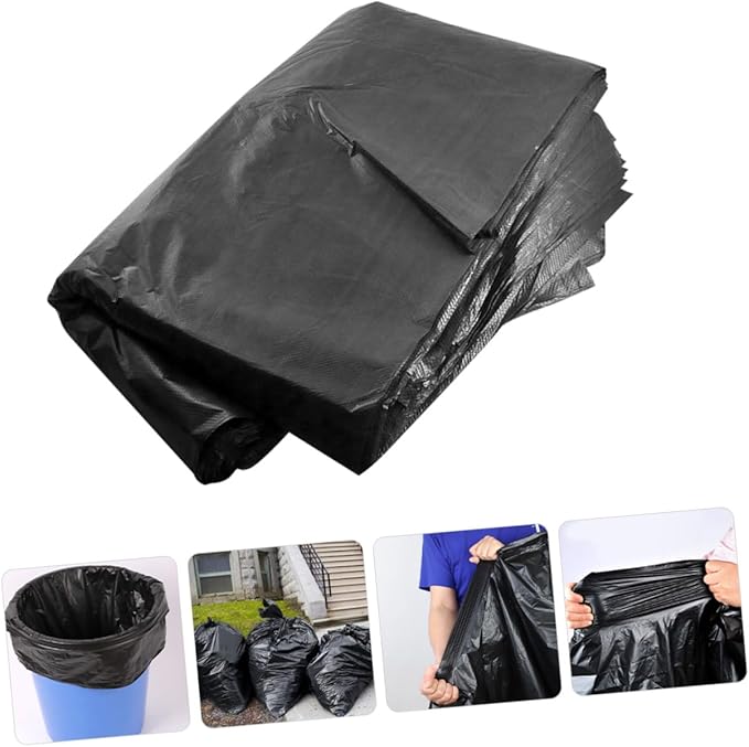 Ciieeo 50pcs Large Heavy Duty Contractor Garbage Bags 80x100cm Black Commercial Trash Bags for 100l Outdoor Gardening Waste Disposal