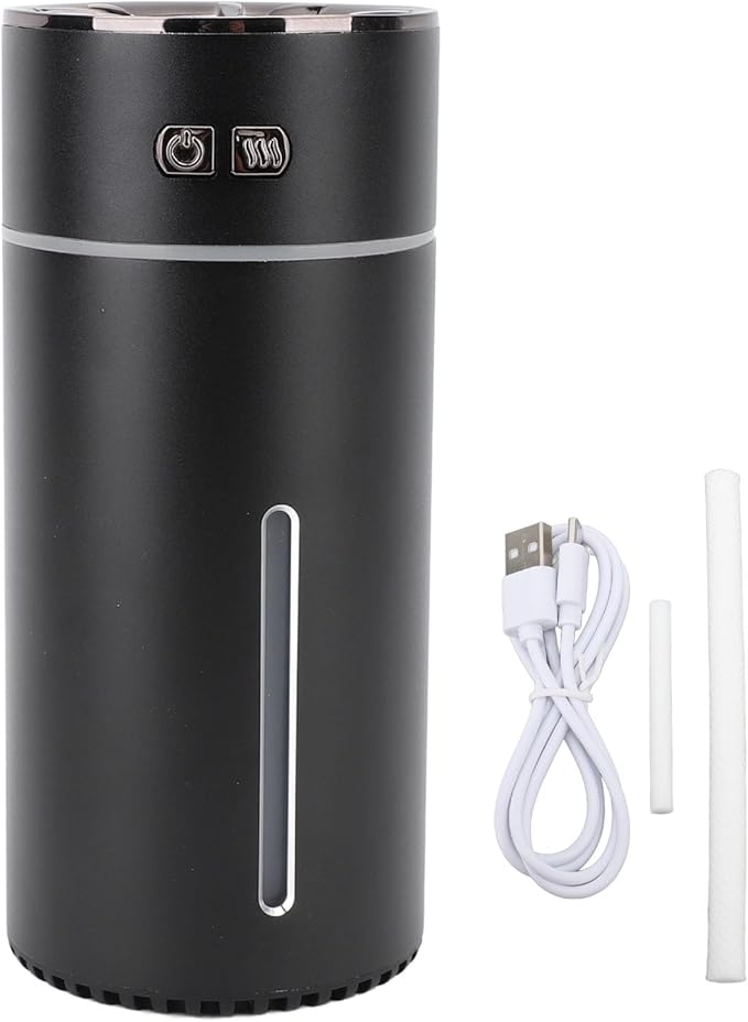 300ml Smart Car Air Freshener Portable Dual Nozzle Aromatherapy Diffuser Humidifier with Colorful Lights 3 Spray Modes for Home Car Office(Black)