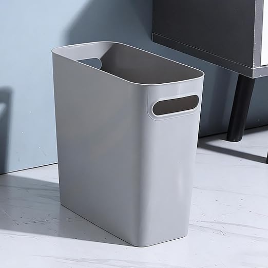 2.4 Gallon Slim Trash Can Small Plastic Wastebasket for Bathroom Office Kitchen Narrow Space Under Sink or Desk (Grey)