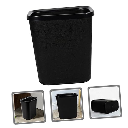 Thickened Plastic Trash Can No Lid Garbage Container for Household Waste Storage Black Wastebasket for Bathroom Bedroom Office Use