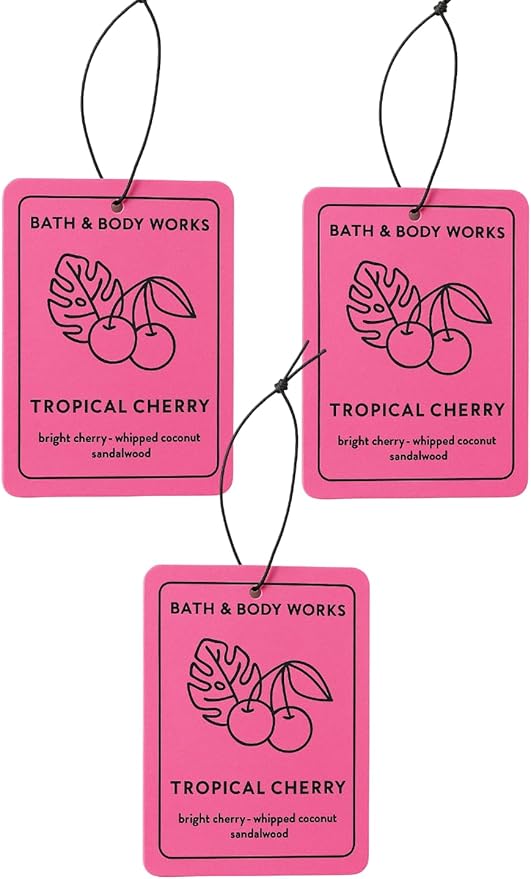 Bath &amp Body Works Tropical Cherry Hanging Fragrance Diffuser – Long-Lasting Fruity Air Freshener for Car Closet or Home Refillable Decorative Scent Diffuser (3-Pack)