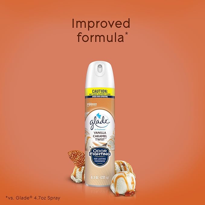 Glade Air Freshener Odor Fighting Room Spray Vanilla Caramel Twist 8.3 oz 6 Count