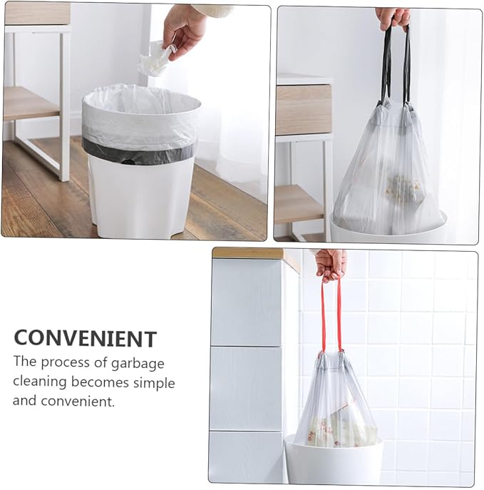 ERINGOGO Disposable Drawstring Garbage Bags 90pcs Portable Trash Bags with Handles for Kitchen and Outdoor Use Random Color Drawstring Closure
