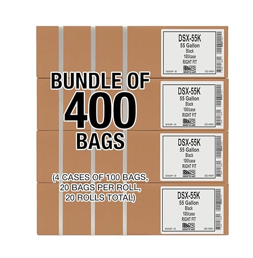 Ultrasac 45-55 Gallon 1.25 MIL Black Garbage Bags With Drawstrings Fits Rubbermaid Brute Trash Cans - 40 x 45 - Pack of 400 - For Commercial Industrial Municipal &amp Healthcare