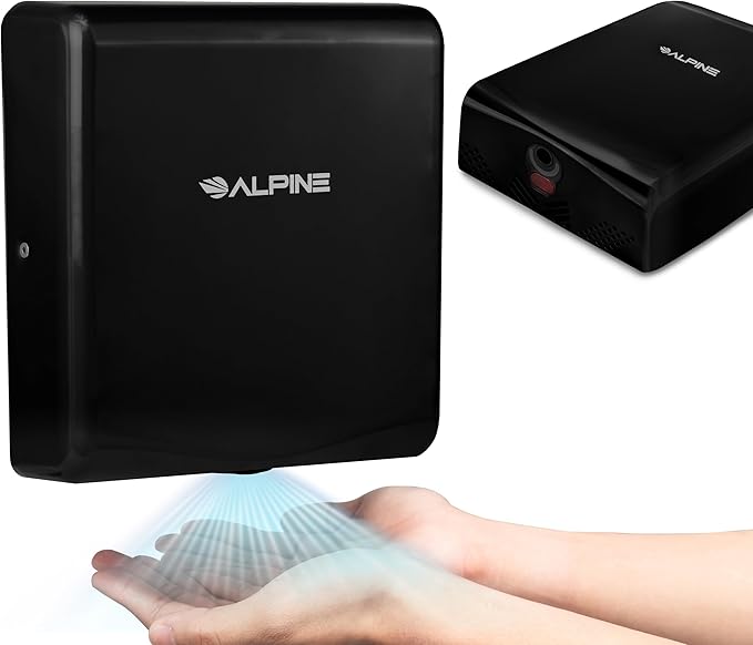 Alpine Hand Dryers for Bathrooms Commercial Extreme Speed Automatic Electric Hand Dryer for Home Bathroom/Restaurant with HEPA Filter Heat &amp Speed Control - ADA Compliant (120v Black)
