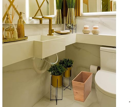 Bamboo Waste Basket Set of 2 Waste Baskets for Bathroom Waste Basket for Office Bathroom Trash Can Bedroom Trash Can Trash Can Small Wastebasket Bamboo Decor (2 106 x 5.75 x 10)