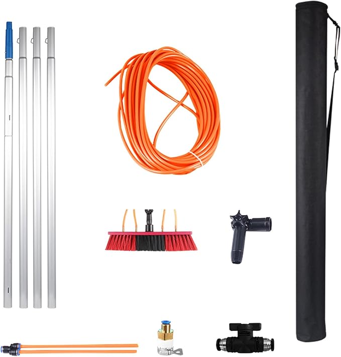 Telescopic Window Cleaning Pole with Water Fed Brush - Extendable Cleaner for Photovoltaic Panel Conservatory Roof Trucks and Windows - Efficient and Versatile Cleaning Solution