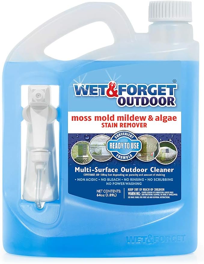 Wet &amp Forget Outdoor Moss Mold Mildew &amp Algae Stain Remover Multi-Surface Cleaner Ready to Use 64 Ounce