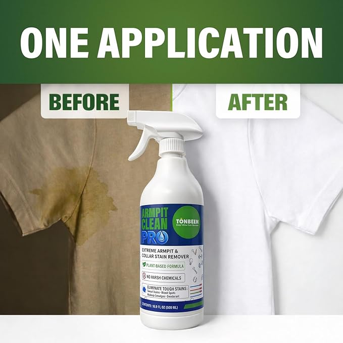 Sweat &amp Deodorant Armpit Stain Remover Spray for Clothes Multi-Stain Cleaning Solution - Yellow Mark Tough Stain Buildup Remover - 16.9 oz