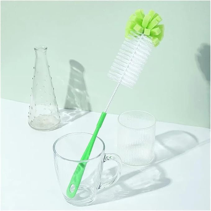 Long Handle Cup Brush Bottle Tea Scrubber 360 Cleaning Sponge Rotating(Blue)