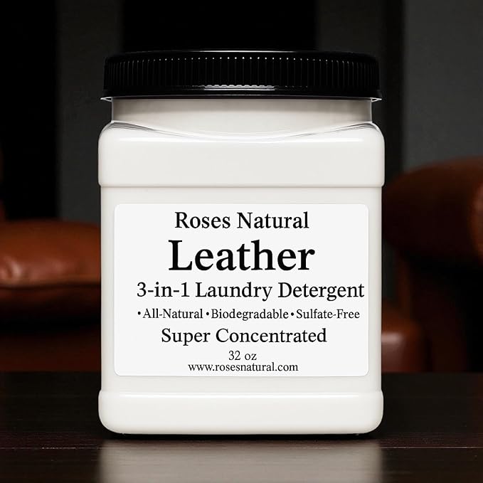 3-in-1 Leather-Scented Laundry Detergent Powder 32 OZ Natural Plant-Based Formula Cleans Softens &amp Deodorizes – 64 Loads HE Safe Sulfate-Free Made in the USA