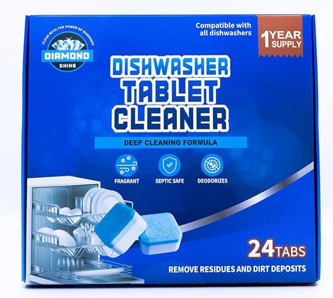 Diamond Shine Appliance Cleaner Bundle – 24 Tabs Each – Dishwasher Tablet Garbage Disposer &amp Washing Machine Descaler – Septic Safe Deodorizes Fresh Scent – 1-Year Supply