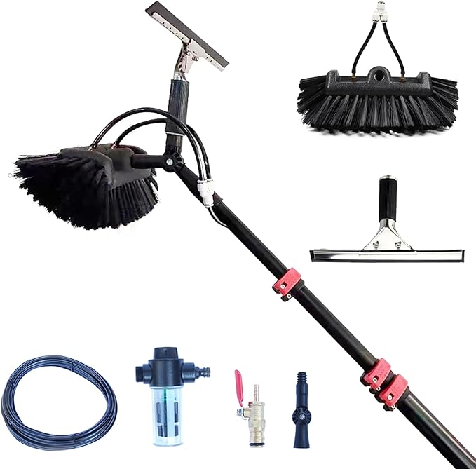3.6-10.8M Window Cleaning Pole Hose Fed Water fed Telescopic Extendable Solar Panel Conservatory Brush Equipment Kit Window Roof Cleaning (7.2M)