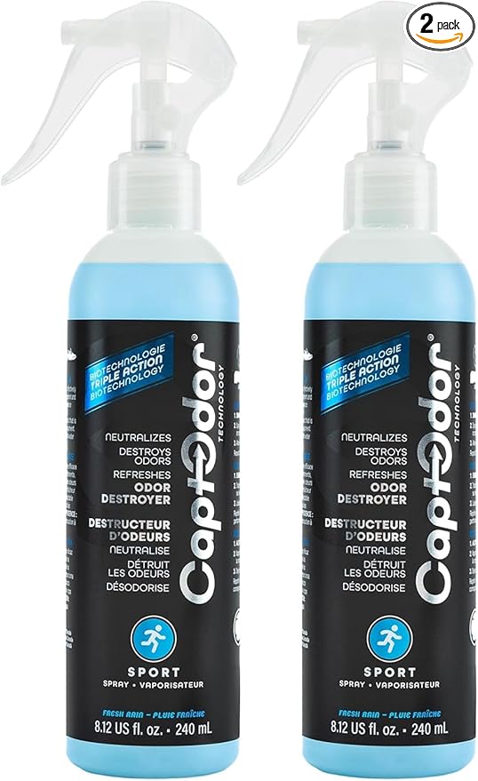 Sports Odor Destroyer Spray (2 x Carry-on Bottles of 8.12oz / 240 ml) Sports Gear Odor Eliminator &amp Deodorizer - Neutralizer &amp Refresher Spray for Equipment Sportswear &amp Outdoor Gear